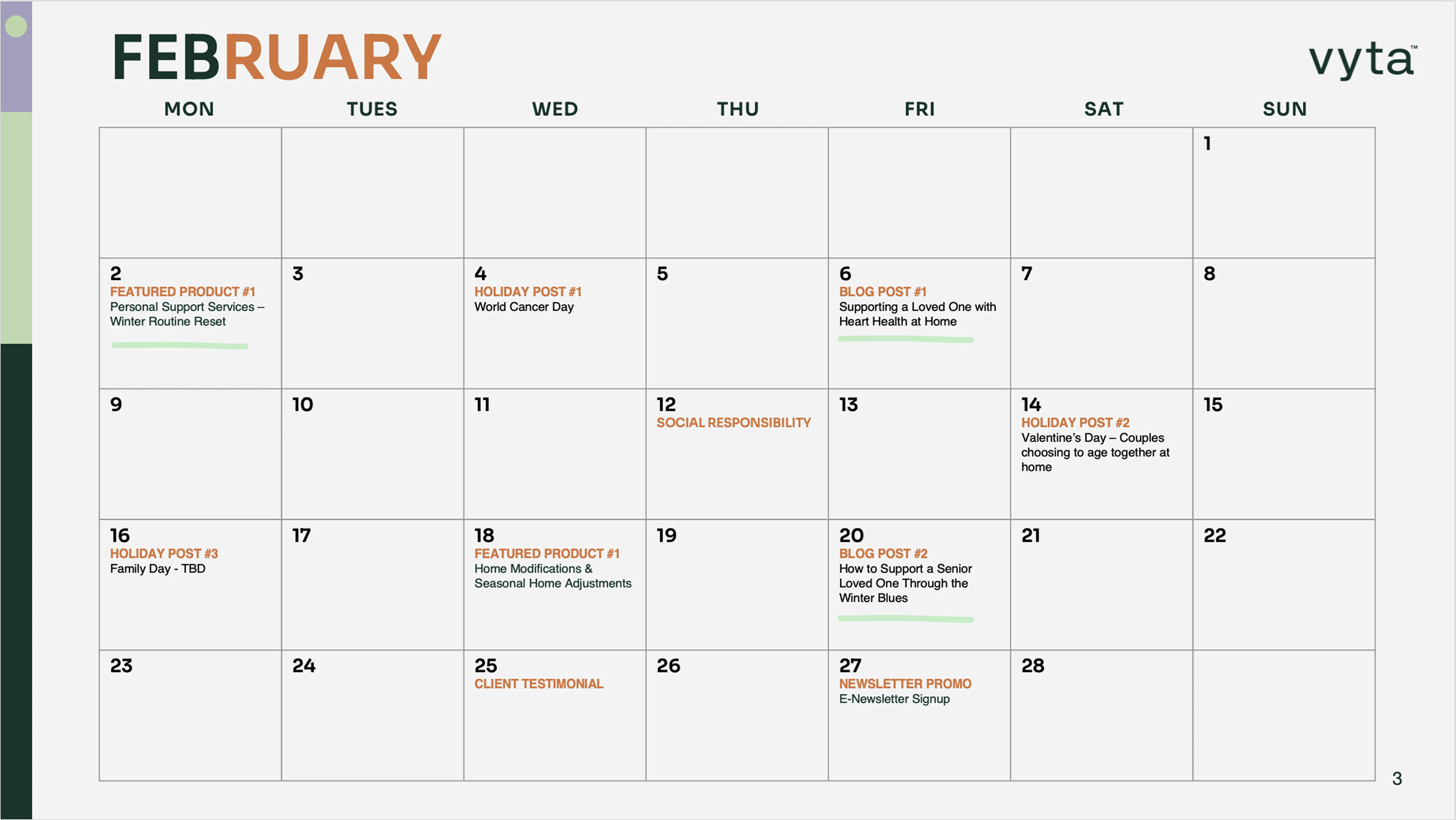 Vyta content calendar February 2026