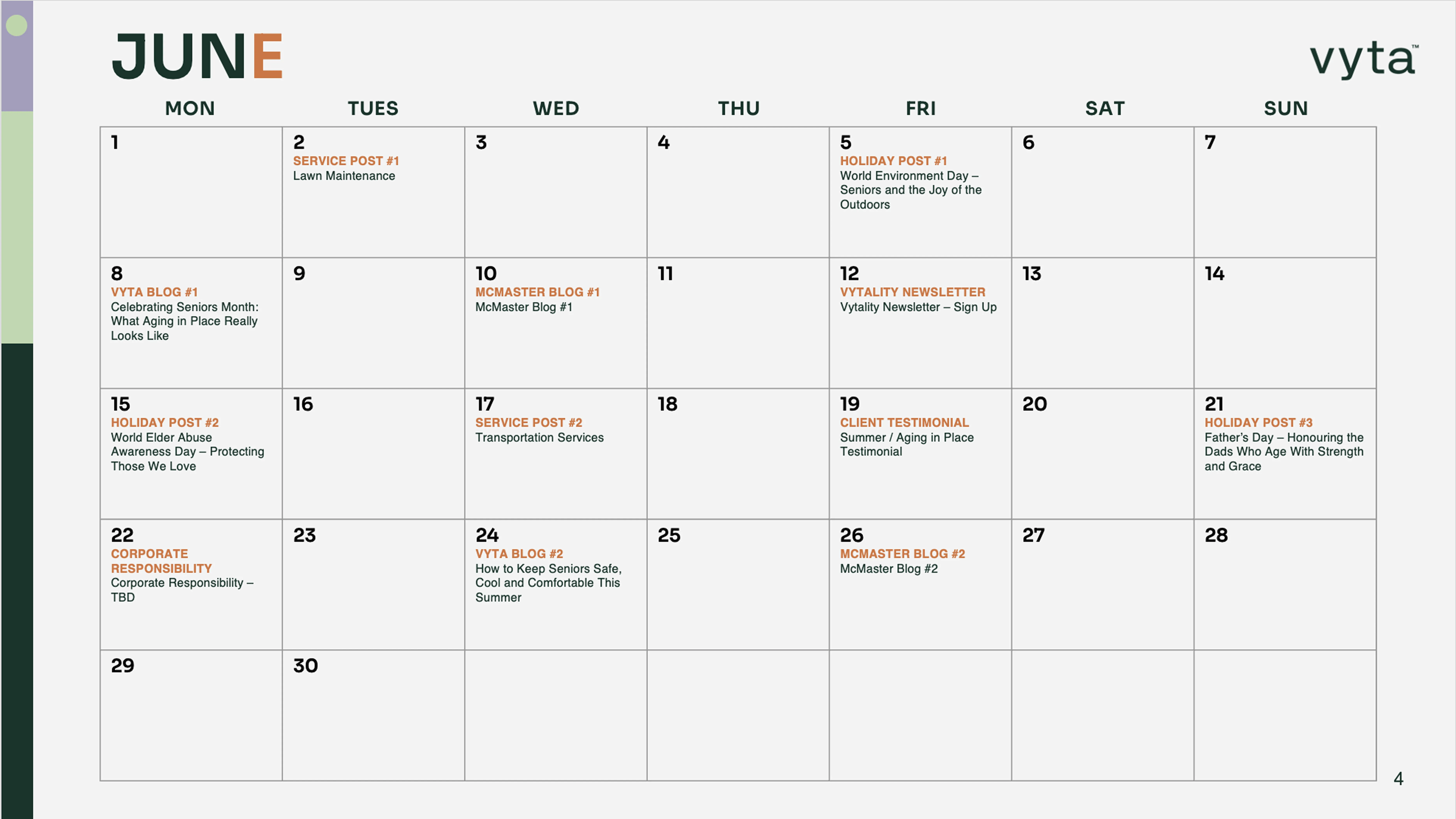 Vyta content calendar June 2026