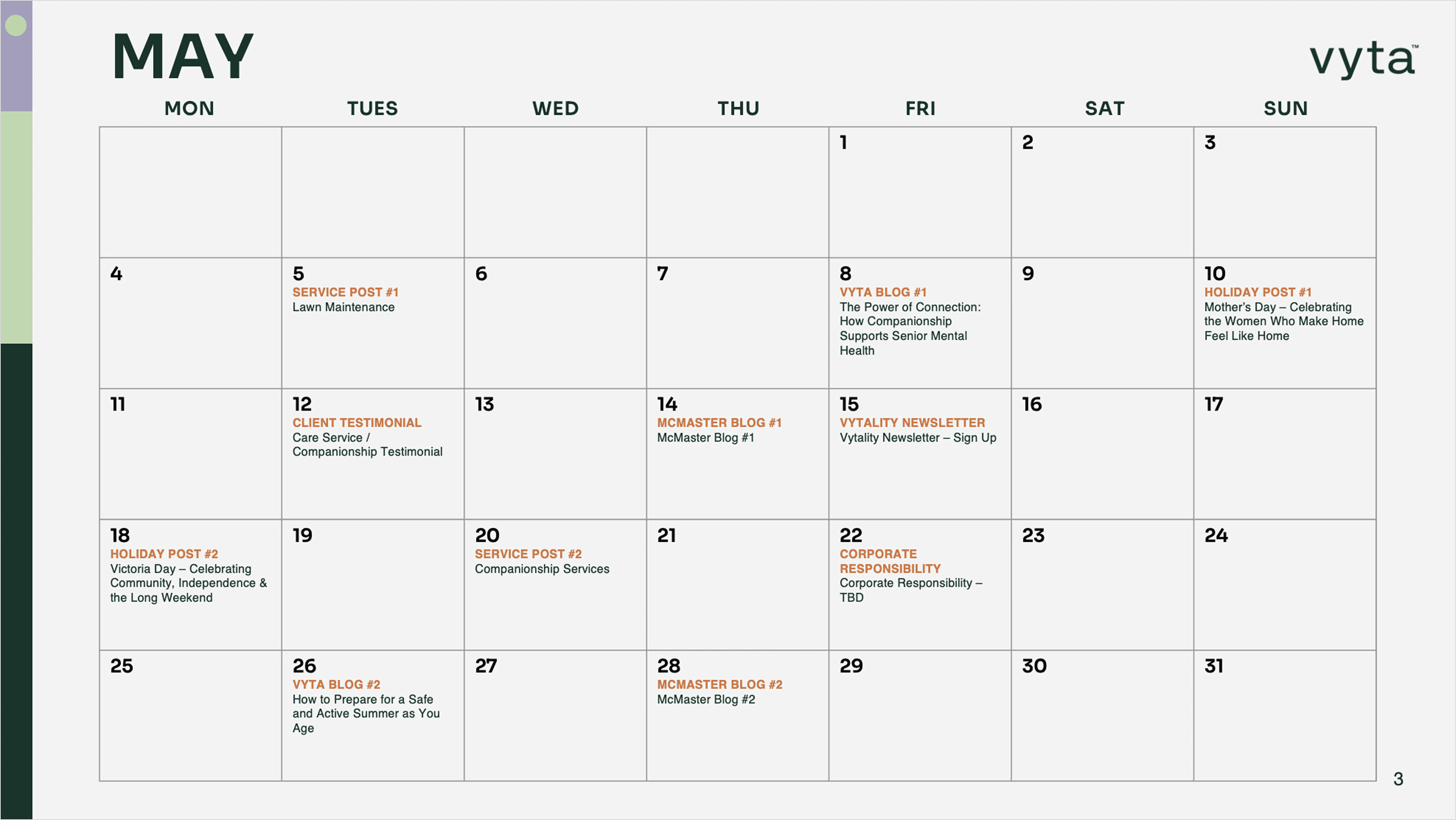 Vyta content calendar May 2026