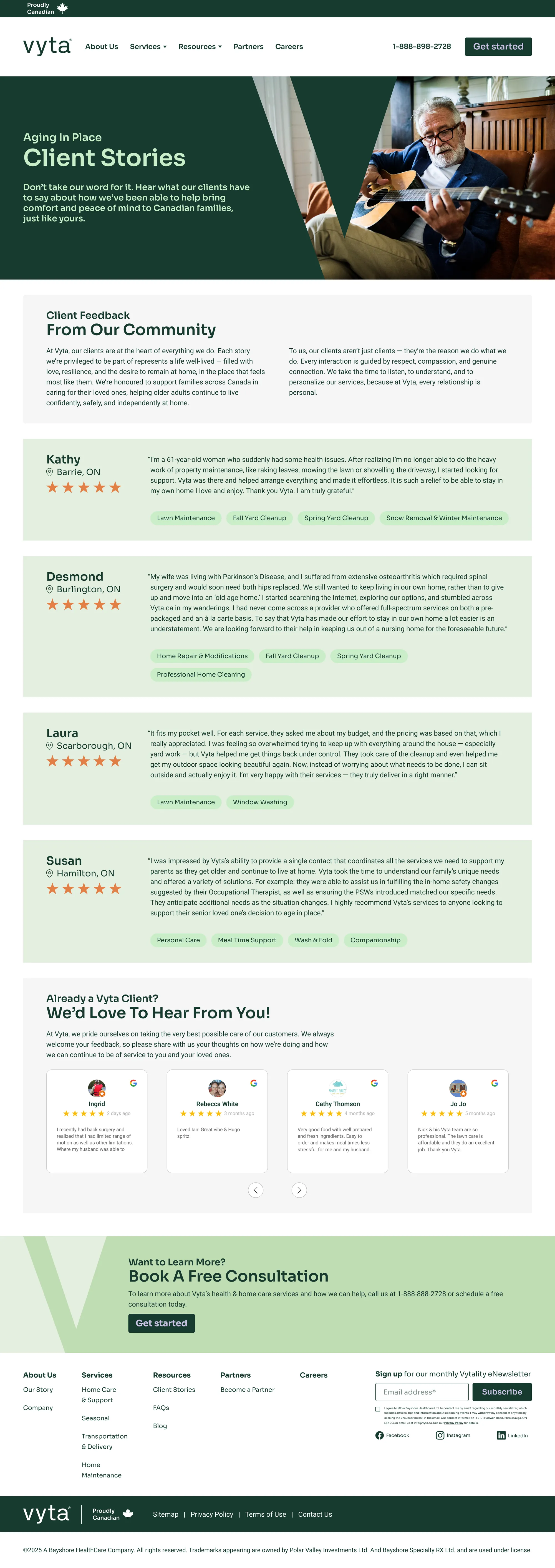 Vyta Client Stories page design