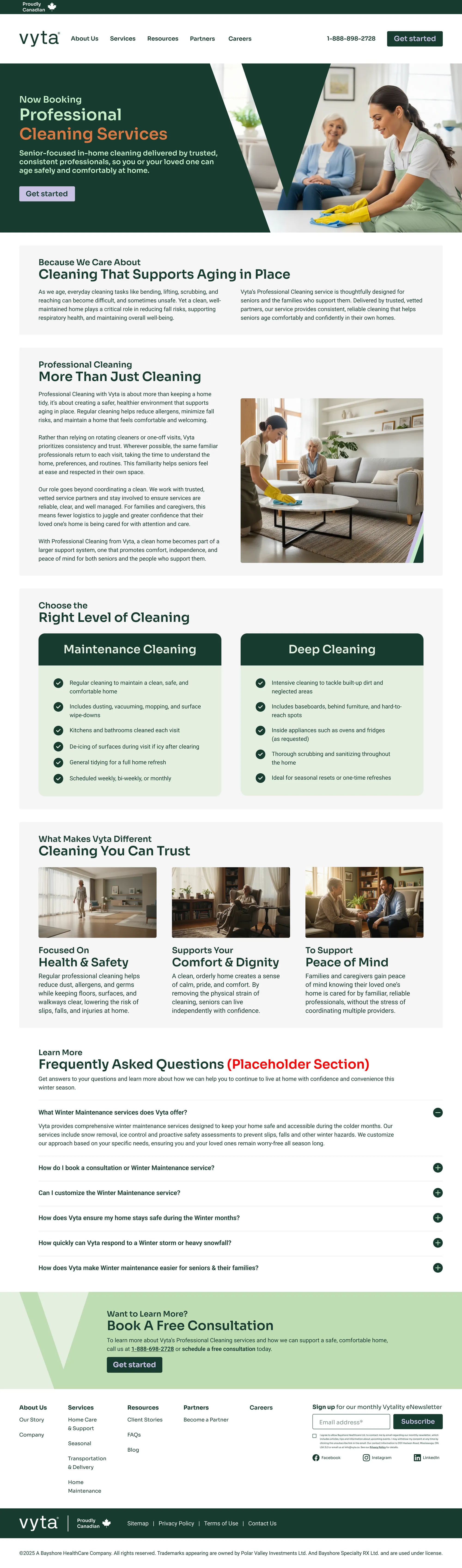 Vyta Professional Cleaning page design