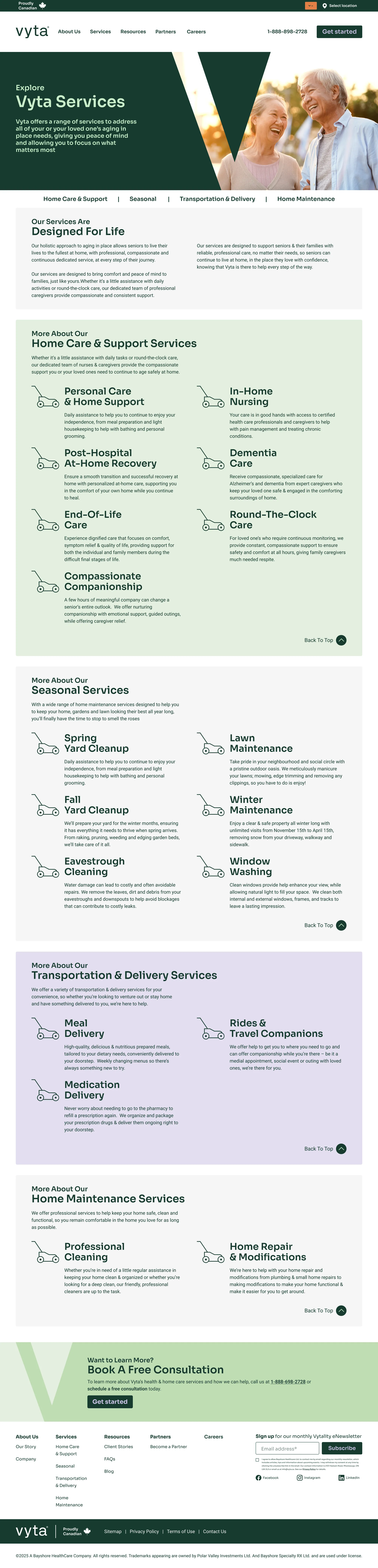Vyta Services Overview page design