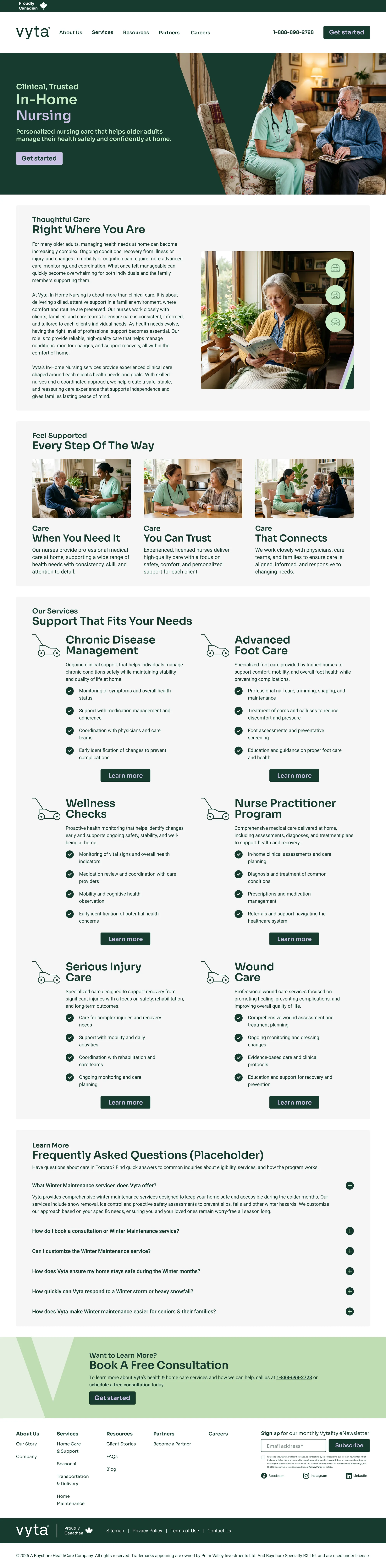 Vyta In-Home Nursing page design